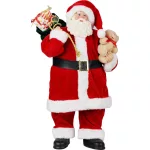 MagicHome karácsonyi dekoráció, Mikulás ajándékokkal és macival, piros, 46 cm