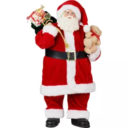   MagicHome karácsonyi dekoráció, Mikulás ajándékokkal és macival, piros, 46 cm