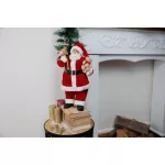 MagicHome karácsonyi dekoráció, Mikulás ajándékokkal és macival, piros, 46 cm
