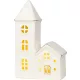 Dekoráció MagicHome, Házikó templommal, LED, fehér, porcelán, 11,2x5,5x17,4 cm