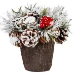 MagicHome karácsonyi ikebana, havas fenyővel, dér utánzat 18 cm