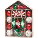 MagicHome karácsonyi gömb szett, 32 db, piros-zöld-fehér, mix, karácsonyfára