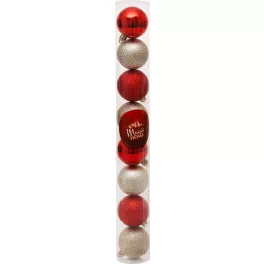   Gömbök MagicHome Karácsony, 8 db, piros-pezsgő, karácsonyfára, 5 cm, Sellbox 36 tubus