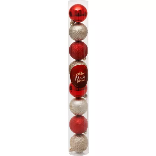Gömbök MagicHome Karácsony, 8 db, piros-pezsgő, karácsonyfára, 5 cm, Sellbox 36 tubus