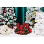 Gyertya MagicHome Karácsonyi, 4,8x8 cm, henger alakú, csomag 4 db, piros, csillámos, adventi