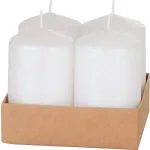 Gyertya MagicHome Karácsonyi, 4,8x8 cm, henger alakú, csomag 4 db, fehér, csillámos, adventi
