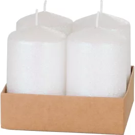   Gyertya MagicHome Karácsonyi, 4,8x8 cm, henger alakú, csomag 4 db, fehér, csillámos, adventi