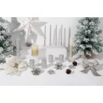 Gyertya MagicHome Karácsonyi, 4,8x8 cm, henger alakú, csomag 4 db, ezüst, csillámos, adventi