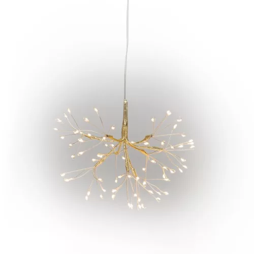 LED fényfüzér, MagicHome Vianoce, tűzijáték, 20 cm, melegfehér, arany, 72 LED, függesztett, elemes (3xAA), kültéri