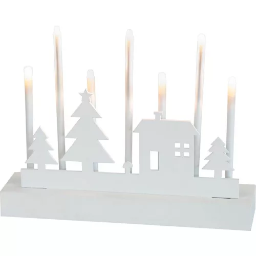 karácsonyi dekoráció, gyertyatartó, 8 db melegfehér LED, MDF, 2 db AA elemmel működő, 24 x 5, 5 x 18 cm, beltéri (8091778)
