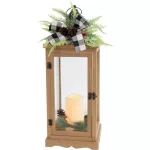 Karácsonyi lámpa, MagicHome Vianoce, fenyőággal és masnival, 20 x 20,5 x 51 cm, 1 db LED melegfehér fény, elemes (3xAAA), lánghatású, időzítő (6/18 óra), beltéri (IP20)