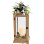 Karácsonyi lámpa, MagicHome Vianoce, fenyőággal és masnival, 20 x 20,5 x 51 cm, 1 db LED melegfehér fény, elemes (3xAAA), lánghatású, időzítő (6/18 óra), beltéri (IP20)