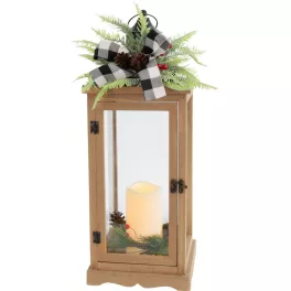   Karácsonyi lámpa, MagicHome Vianoce, fenyőággal és masnival, 20 x 20,5 x 51 cm, 1 db LED melegfehér fény, elemes (3xAAA), lánghatású, időzítő (6/18 óra), beltéri (IP20)