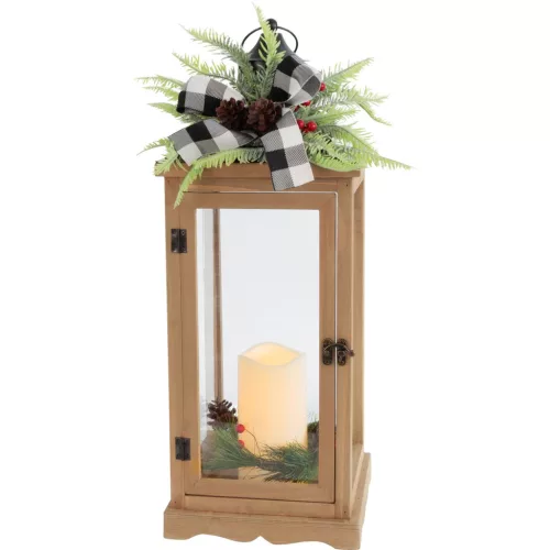 Karácsonyi lámpa, MagicHome Vianoce, fenyőággal és masnival, 20 x 20,5 x 51 cm, 1 db LED melegfehér fény, elemes (3xAAA), lánghatású, időzítő (6/18 óra), beltéri (IP20)