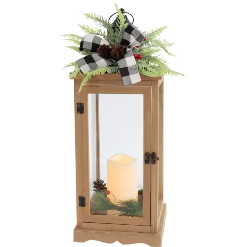 Karácsonyi lámpa, MagicHome Vianoce, fenyőággal és masnival, 20 x 20,5 x 51 cm, 1 db LED melegfehér fény, elemes (3xAAA), lánghatású, időzítő (6/18 óra), beltéri (IP20)