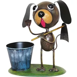   Kerti dekoráció, MagicHome Mecco, kutya kapával, barna, 27 x 16 x 29 cm, fém, egyben virágtartó is (8091797)