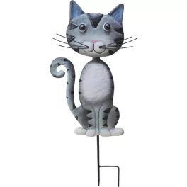   Kerti dekoráció, MagicHome Mecco, macska, szürke, 25,5 × 3,5 × 61 cm, fém, leszúrható