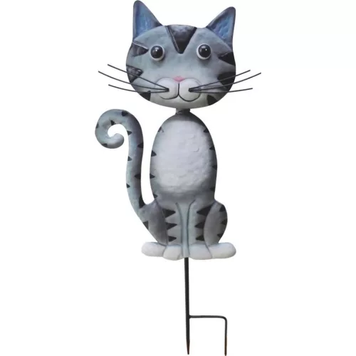 Kerti dekoráció, MagicHome Mecco, macska, szürke, 25,5 × 3,5 × 61 cm, fém, leszúrható