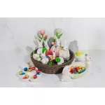 Kerti dekoráció, MagicHome, nyuszi tojástartóval, arany, 15 x 15 x 11,7 cm, kerámia, asztali