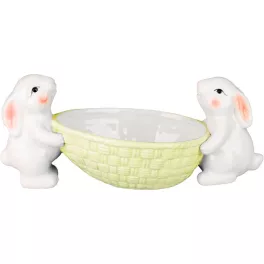   Kerti dekoráció, MagicHome, nyuszik tojástartóval, fehér, 12 x 26,5 x 11 cm, kerámia, asztali