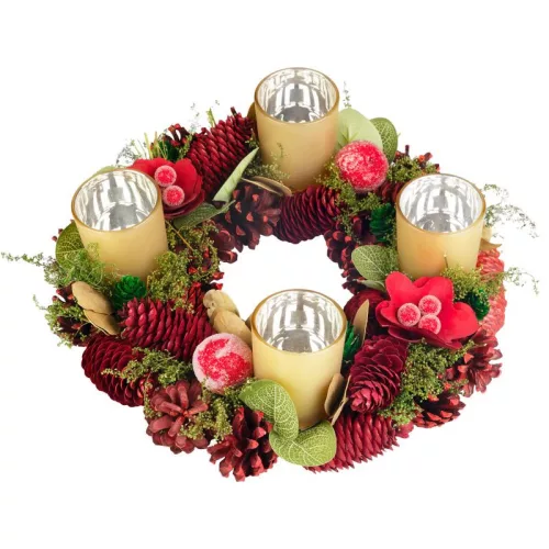 Koszorú MagicHome, karácsonyi, adventi, piros, 30 cm