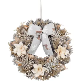   Koszorú MagicHome, karácsonyi, függő, természetes, masnival, 30 cm