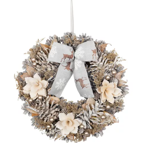 Koszorú MagicHome, karácsonyi, függő, természetes, masnival, 30 cm