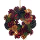 Koszorú, MagicHome Vianoce, 24 cm, piros-kék, akasztható, kézzel díszített, tobozokkal és díszgömbökkel