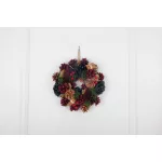 Koszorú, MagicHome Vianoce, 24 cm, piros-kék, akasztható, kézzel díszített, tobozokkal és díszgömbökkel