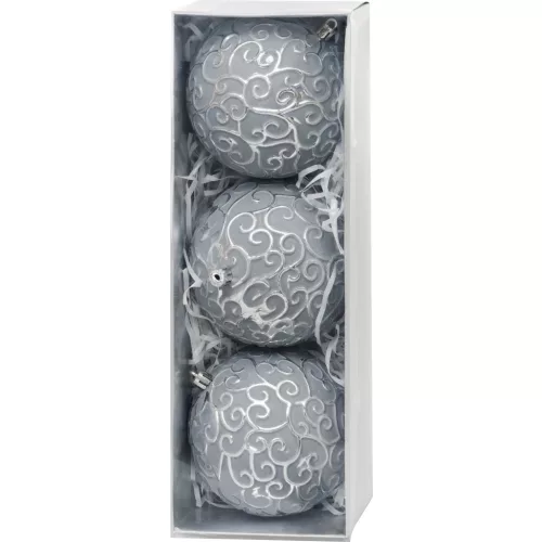 Gömbök MagicHome Karácsony, készlet, 3 db, ezüst, karácsonyfára, 10 cm