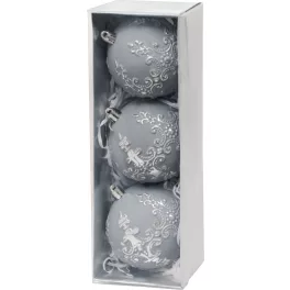   Gömbök MagicHome Karácsony, készlet, 3 db, ezüst, karácsonyfára, 8 cm