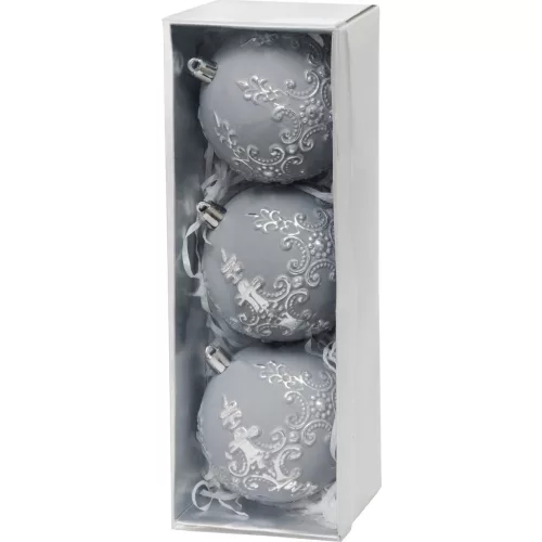 Gömbök MagicHome Karácsony, készlet, 3 db, ezüst, karácsonyfára, 8 cm