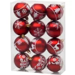 Gömbök MagicHome Karácsony, 12 db, 6 cm, piros fehér ornamentikával, karácsonyfára