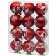 Gömbök MagicHome Karácsony, 12 db, 6 cm, piros fehér ornamentikával, karácsonyfára