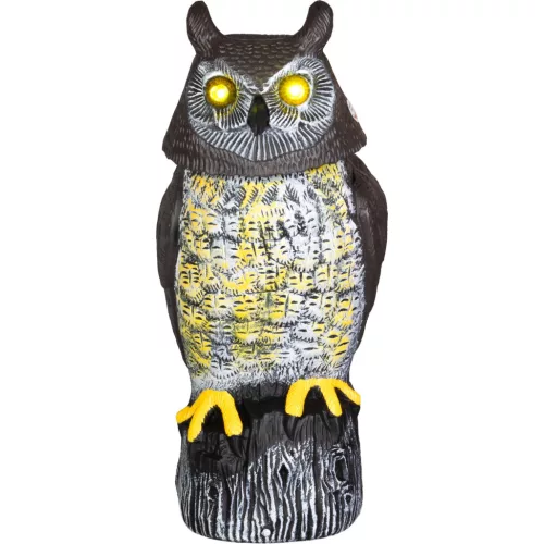 Madárriasztó, Strend Pro, 42 cm, bagoly forma, kültéri, napelemes, USB töltés, forgó fej, hang, világító szemek, akkumulátoros, időjárásálló