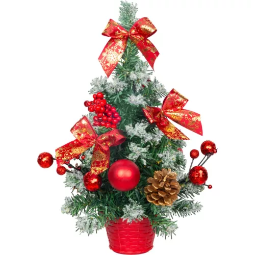 Fa MagicHome Karácsony, díszített, havas, piros, 30 cm
