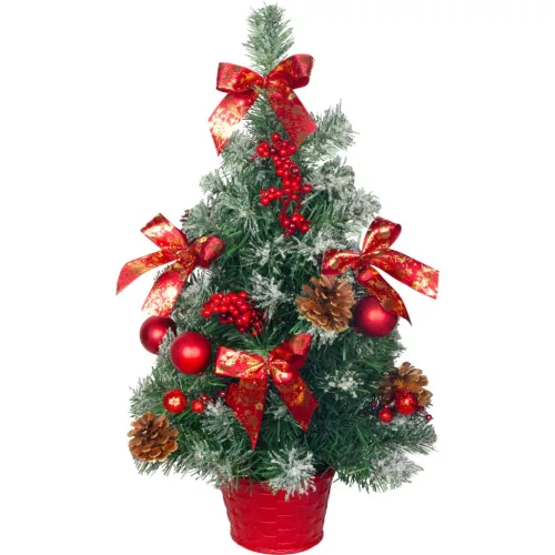 Fa MagicHome Karácsony, díszített, havas, piros, 50 cm