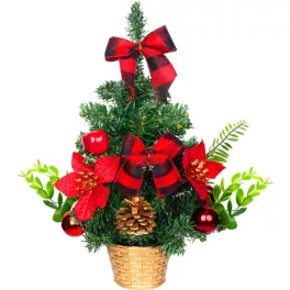 Karácsonyfa MagicHome, díszített, piros, 30 cm