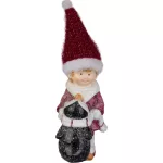 MagicHome karácsonyi dekoráció, fiú figura pingvinnel, dekoratív anyag, 9,3 x 6,3 x 22,5 cm, piros-fehér