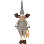 Karácsonyi dekoráció, MagicHome, Szarvaslány, 21 x 13 x 53 cm, barna, textil, szíves ruhás, puha felületű