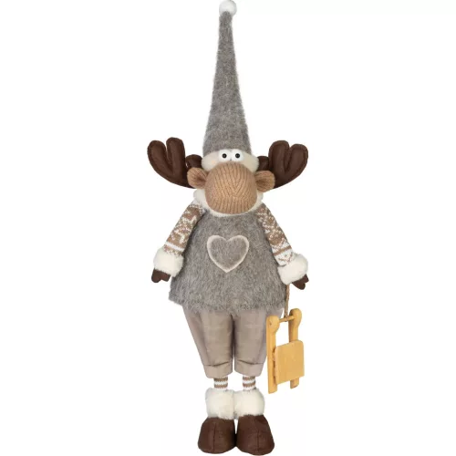 Karácsonyi dekoráció, MagicHome, Szarvaslány, 21 x 13 x 53 cm, barna, textil, szíves ruhás, puha felületű