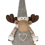 Karácsonyi dekoráció, MagicHome, Szarvaslány, 21 x 13 x 53 cm, barna, textil, szíves ruhás, puha felületű