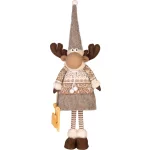 Karácsonyi dekoráció, MagicHome, Szarvaslány, 21 x 13 x 53 cm, barna, textil, téli ruhás, puha felületű