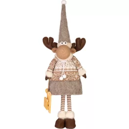   Karácsonyi dekoráció, MagicHome, Szarvaslány, 21 x 13 x 53 cm, barna, textil, téli ruhás, puha felületű