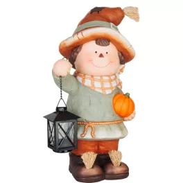   Dekoráció MagicHome Természet, fiú tökkel és lámpással, magnézia, 19,5x23,5x41 cm
