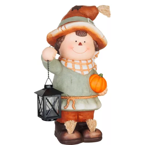 Dekoráció MagicHome Természet, fiú tökkel és lámpással, magnézia, 19,5x23,5x41 cm