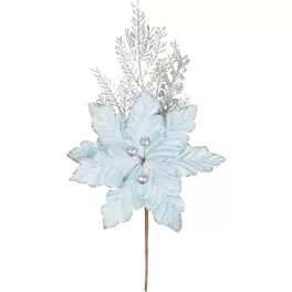   Ág MagicHome Karácsony, mikulásvirág virággal, kék/ezüst, 27 cm