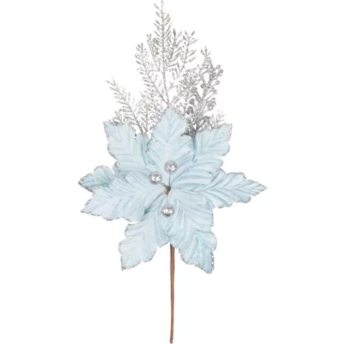 Ág MagicHome Karácsony, mikulásvirág virággal, kék/ezüst, 27 cm