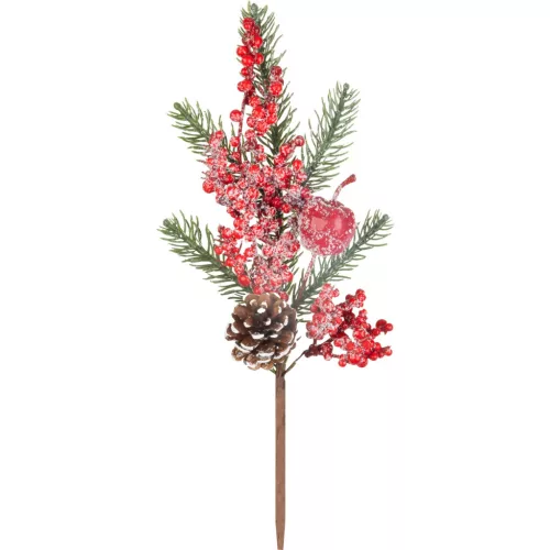Ág MagicHome Karácsony, bogyókkal, piros, 33 cm