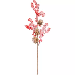 Ág MagicHome Karácsony, bogyók tobozokkal, piros, 34 cm